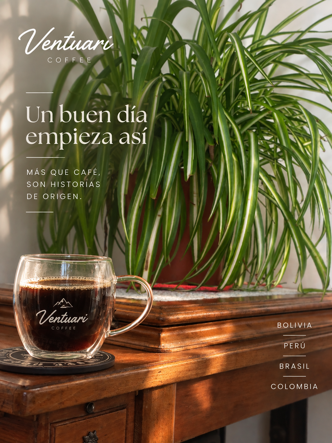 Preparación de café Ventuari con bolsa Colombia y taza